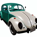 Vintage Green and White Classic Beetle Car with Retro Design Features