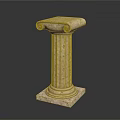 Classical Stone Column with Scroll Decorated Capital Fluted Shaft and Square Base