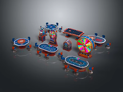 Colorful Casino Furniture Collection Featuring Roulette Tables Poker Tables And Gaming Desks 3d model