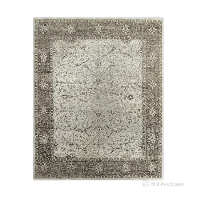 Square Area Rug With Intricate Ornamental Patterns 3d model