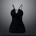 Black Spaghetti Strap Dress With Stylish Front Lace Up And Ruched Waist