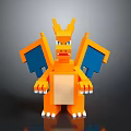 Game Movie Character Orange Dragon Block Style Figure With Yellow Horns Blue Wings White Claws