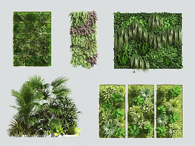 Lush Green Living Plant Wall With Various Indoor Plants And Vertical Design 3d model