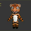 Cartoon Style Tiger Sculpture With Orange Black Stripes And White Belly Standing Pose