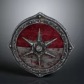 Medieval Bloodstained Shield With Red White Wooden Surface Star Shaped Metal Riveted Frame