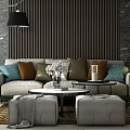 Modern Sofa Coffee Table Set With Colorful Pillows Decorative Vase And Stools 3d model