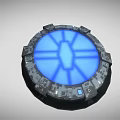 Futuristic Circular Tech Device Featuring Blue Glowing Center And Structured Control Panels
