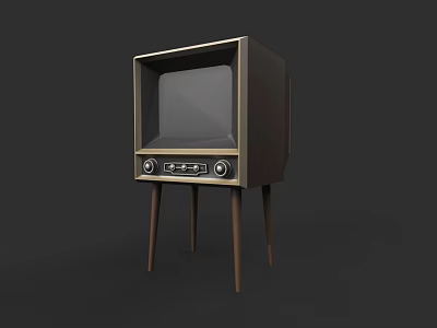 Vintage TV Set With Wooden Legs And Black Screen Front Knobs 3d model