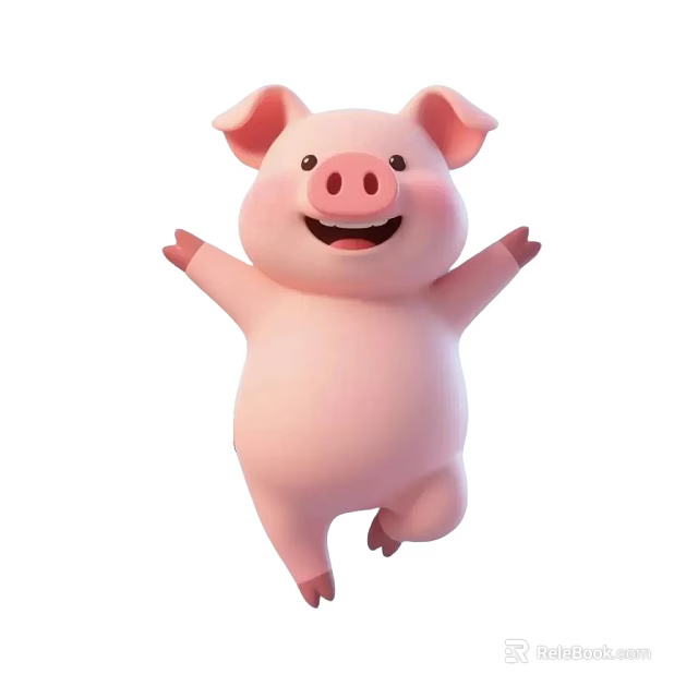 Pink Cartoon Pig Game Movie Character With Cheerful Expression And Outstretched Arms 3d model 