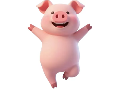 Pink Cartoon Pig Game Movie Character With Cheerful Expression And Outstretched Arms 3d model