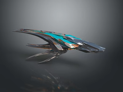 Futuristic Spaceship Streamlined Design Featuring Turquoise And Metallic Accents With Sleek Wings And Complex Structure 3d model