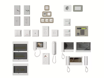Various Modern Switch Panels With Phone Intercom And Display Features For Home Use 3d model