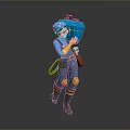 3D Character in Blue Uniform with Helmet Yellow Gloves Knee Pads Tool Belt and Equipment