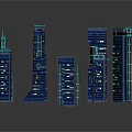 Cartoon Style Blue City Buildings 3D Rendered With Futuristic Lights And Skyscrapers