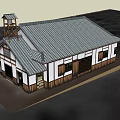 Traditional Building Featuring Gray Tile Roof Tower Wooden Structure And White Walls