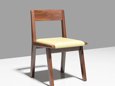 Walnut Wood Dining Chair With Minimalist Design And Light Yellow Cushion Frame 3d model