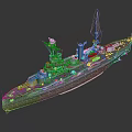 Vintage Warship Model Showcasing Classic Naval Design with Detailed Turrets Masts and Red Deck