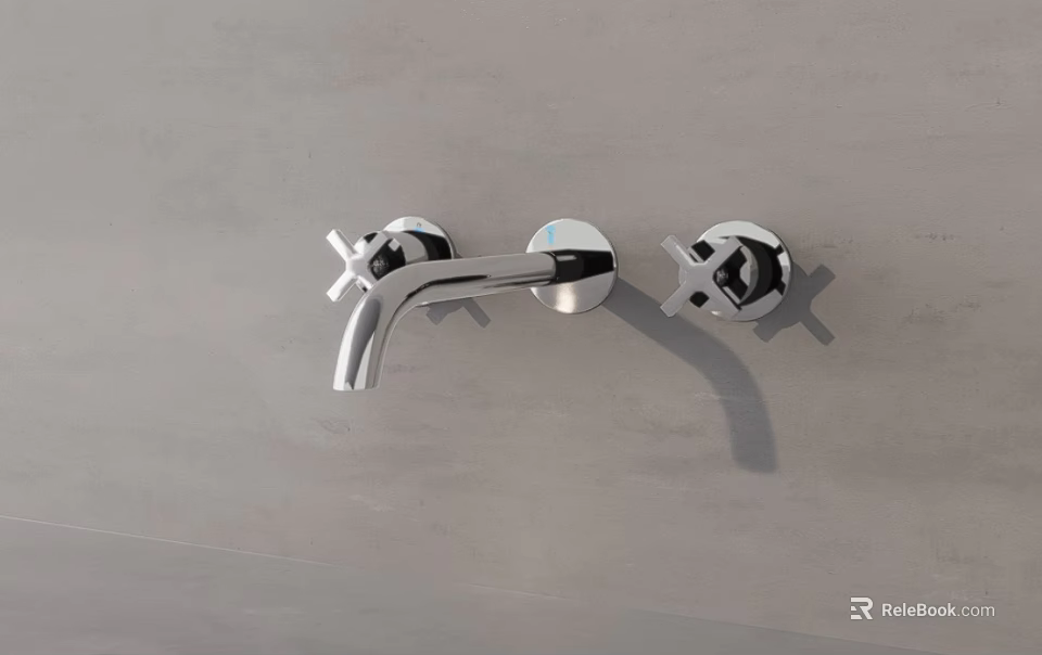 Chrome Wall Mounted Faucet With Dual Handles Modern Design For Bathroom 3d model 