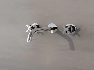 Chrome Wall Mounted Faucet With Dual Handles Modern Design For Bathroom 3d model
