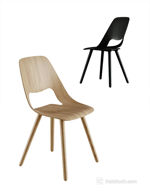 Modern Single Chair With Wooden Seat And Black Minimalist Design Style 3d model 