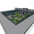 Modern Courtyard Garden With Greenery Shrubs Stones Gravel Path Lighting And Blue Sky