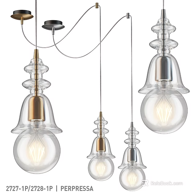 Modern Glass Pendant Lights With Brass Accents And Vintage Filament Bulbs Design 3d model 