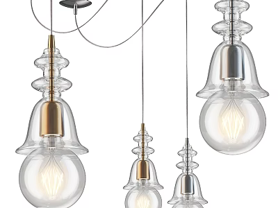 Modern Glass Pendant Lights With Brass Accents And Vintage Filament Bulbs Design 3d model