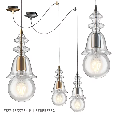 Modern Glass Pendant Lights With Brass Accents And Vintage Filament Bulbs Design 3d model