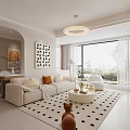 Modern Living and Dining Room Interior With White Sofa Coffee Table TV And Large Windows 3d model
