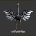 Realistic Ostrich Model With Spread Wings Standing On Grass Base Dark Background 3d model