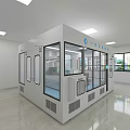 Modern Laboratory Interior With Blue Floor White Walls And Experiment Counter
