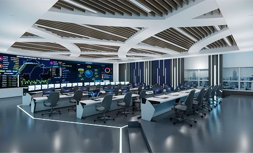 modern monitoring room command hall monitoring room command center 3d model