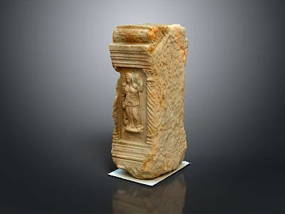 Ancient Stone Carving With Intricate Engravings On Black Display Background Stand 3d model