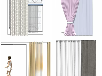 Various Curtain Styles For Window Interior With Sheer Patterned And Colored Fabrics 3d model