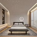 Modern Bedroom Interior With Starry Ceiling Circular Light Large Bed And Floor To Ceiling Windows 3d model
