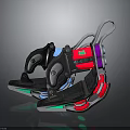 Advanced Mechanical Weapon With Red Purple Green Accents And Adjustable Straps Design