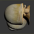 Sea Snail With Light Yellow Striped Shell And Spiral Base On Dark Background