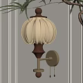 Elegant Wall Lamp With Wooden Accent Beige Lampshade Gold Mount On White Wall