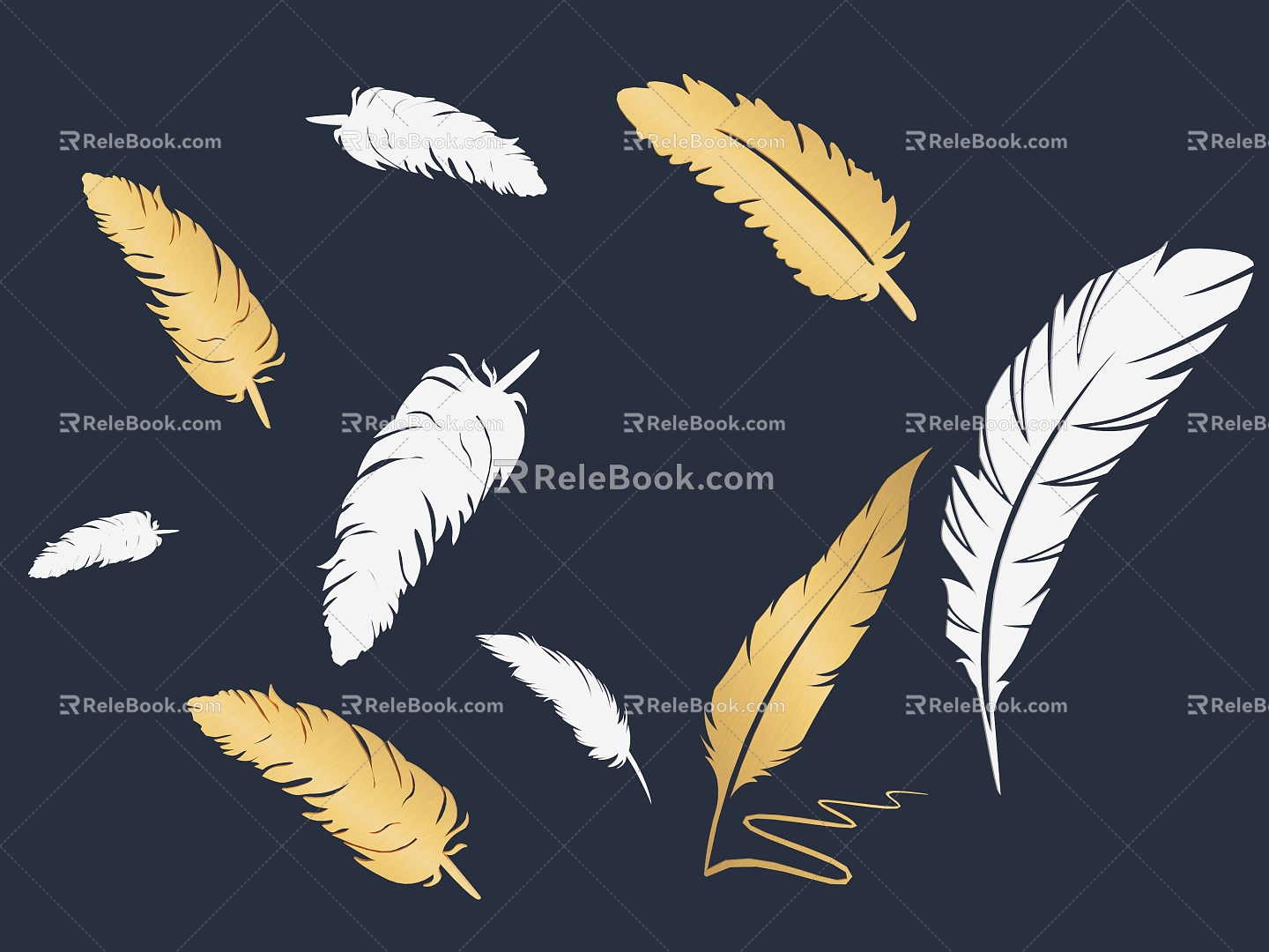 Feather Cartoon Decorative Wall Decorations Silhouette Paper Cut Icon Element Bird Bird Flying Bird Hair 3d model