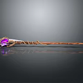 Fantasy Magical Staff Featuring Wooden Body Glowing Purple Gem And Decorative Vine Design