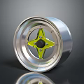 Automotive Car Wheel Part With Silver Outer Rim And Yellow Star Shaped Center