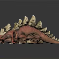 Red Mythical Creature Sculpture With White Bony Spikes And Open Mouth
