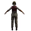 Woman In Striped Apron White Top Brown Pants Boots And Headscarf With Arms Outstretched