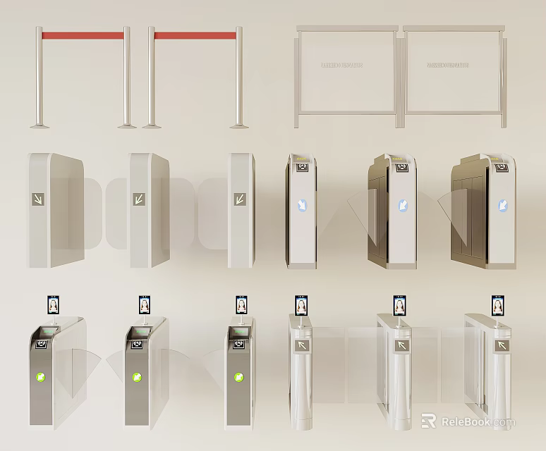 Different Types Of Security Access Control Gates With Face Recognition System 3d model 