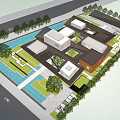 Modern New Chinese Architecture Aerial View With Courtyard Water Features And Greenery