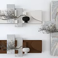 Modern Geometric Wall Decor With White Brown Panels And Branch Ornaments