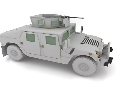 White Utility Vehicle with Roof Turret Machine Gun Off-Road Heavy-Duty Doors Windows 3d model