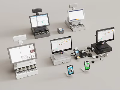 Modern Business Equipment Including POS Terminals Displays and Payment Devices for Retail Stores 3d model