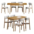 Minimalist Light Wood Dining Table Set With Four Gray Upholstered Chairs