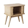 Modern Wooden Bedside Table with Vertical Striped Panel Single Door Handle and Slim Legs